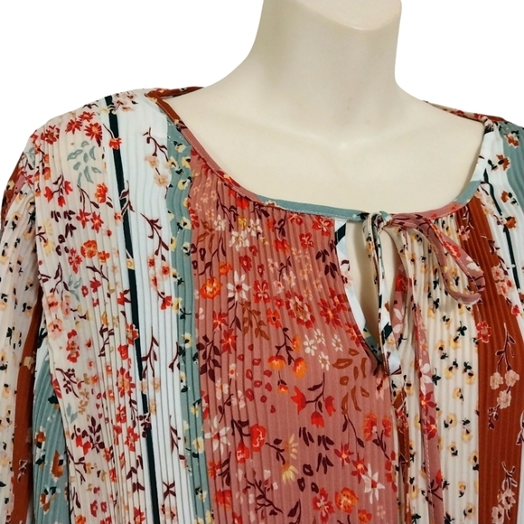 BOGO FREE  Como Vintage Top Pleated Fabric Floral Boho Long Sleeve  Sz XL - Picture 2 of 7